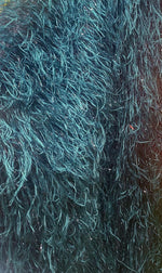 Load image into Gallery viewer, Teal green feather tinsel on mesh fabric per yard 60" wide
