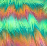 Load image into Gallery viewer, pastel Rainbow colored faux fur, shaggy soft, colorful 60" inch wide  Upholstery Fabric by the yard
