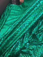 Load image into Gallery viewer, 4-Way Stretch Green Mermaid Hologram Spandex foil scales Fabric by the yard 58” wide
