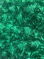 Load image into Gallery viewer, Kelly green satin Rosette 3D Flower fabric BY THE YARD 54" Wide
