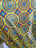 Load image into Gallery viewer, Tie dye blue Multi mystique on yellow stretch Spandex Fabric sold by the yard
