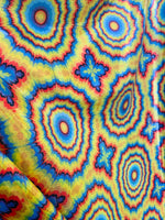Load image into Gallery viewer, Tie dye blue Multi mystique on yellow stretch Spandex Fabric sold by the yard
