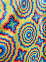 Load image into Gallery viewer, Tie dye blue Multi mystique on yellow stretch Spandex Fabric sold by the yard

