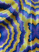 Load image into Gallery viewer, Tie dye purple Multi mystique on yellow stretch Spandex Fabric sold by the yard
