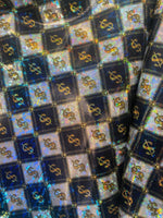 Load image into Gallery viewer, Broken glass checkers dollar sign spandex 4  way  fabric by the yard
