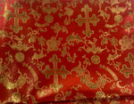Load image into Gallery viewer, Red with gold  Brocade cross floral Fabric By the Yard 54” wide

