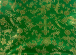 Load image into Gallery viewer, Green with gold  Brocade cross floral Fabric By the Yard 54” wide
