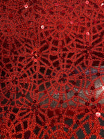 Load image into Gallery viewer, Red Chain sequin chemical web Lace 54" wide Fabric Sold By Yard table runner dress
