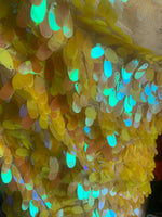 Load image into Gallery viewer, Iridescent Oval Tear Drop Sequins Fabric Irisdescent Yellow Mermaid Shiny Fabric By The Yard
