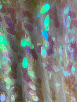 Load image into Gallery viewer, Iridescent Oval Tear Drop Sequins Fabric Irisdescent ivory /pink Mermaid Shiny Fabric By The Yard

