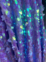 Load image into Gallery viewer, Iridescent Oval Tear Drop Sequins Fabric Irisdescent purple Mermaid Shiny Fabric By The Yard
