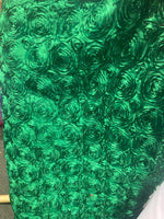 Load image into Gallery viewer, Kelly green satin Rosette 3D Flower fabric BY THE YARD 54" Wide
