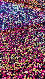 Load image into Gallery viewer, Fuchsia /gold Sequin on black Stretch Velvet 4-Way stretch fabric by the yard 60" Wide
