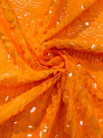 Load image into Gallery viewer, Neon Orange Round Sequin Paillette On A Orange Mesh Fabric/ 54 Inches Wide
