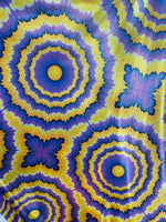 Load image into Gallery viewer, Tie dye purple Multi mystique on yellow stretch Spandex Fabric sold by the yard
