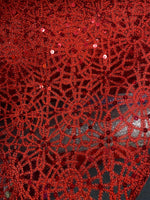 Load image into Gallery viewer, Red Chain sequin chemical web Lace 54" wide Fabric Sold By Yard table runner dress
