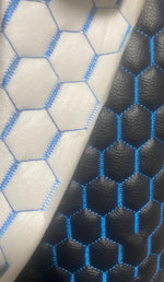 Load image into Gallery viewer, Black egg Quilted blue stitching auto headliner fabric with Foam Backing Upholstery 52" Wide

