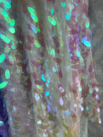 Load image into Gallery viewer, Iridescent Oval Tear Drop Sequins Fabric Irisdescent ivory /pink Mermaid Shiny Fabric By The Yard
