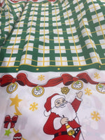 Load image into Gallery viewer, Santa Claus Christmas checkered Polyester Poly poplin tablecloth, linens, Fabric By The Yard 58"/60
