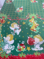 Load image into Gallery viewer, Angels, mistletoe, Christmas checkered Polyester Poly poplin tablecloth, linens, Fabric By The Yard 58"/60
