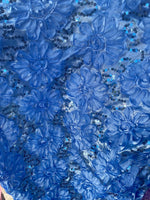 Load image into Gallery viewer, Blue Satin floral with sequin fabric per yard
