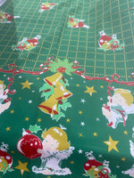 Load image into Gallery viewer, Angels, mistletoe, Christmas checkered Polyester Poly poplin tablecloth, linens, Fabric By The Yard 58"/60
