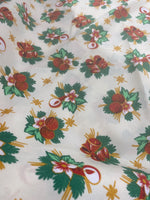 Load image into Gallery viewer, Christmas ornaments gifts on ivory Polyester Poly poplin tablecloth, linens, Fabric By The Yard 58"/60
