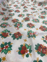 Load image into Gallery viewer, Christmas ornaments gifts on ivory Polyester Poly poplin tablecloth, linens, Fabric By The Yard 58"/60
