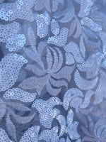 Load image into Gallery viewer, White embroidery floral lace with with Sequins all over Sheer fabric 54” wide
