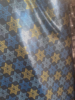 Load image into Gallery viewer, Hanukkah Star Blue/Gold mystique Spandex 4 way stretch 58" wide
