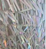 Load image into Gallery viewer, Silver iridescent Swords Design Iridescent Sequins Costume Craft Fabric by The Yard.
