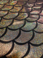 Load image into Gallery viewer, 4-Way Stretch Gold mystique Mermaid  Spandex Metallic foil scales Fabric by the yard
