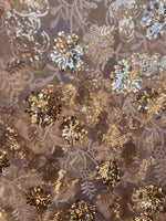 Load image into Gallery viewer, Gold embroidery floral with Sequins all over Sheer fabric 54” wide
