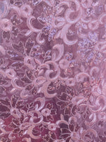 Load image into Gallery viewer, Pink embroidery floral with Sequins all over Sheer fabric 54” wide
