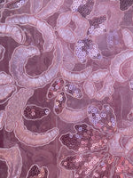 Load image into Gallery viewer, Pink embroidery floral with Sequins all over Sheer fabric 54” wide
