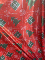Load image into Gallery viewer, Christmas Tree mystique green red Spandex 4 way stretch 58" wide
