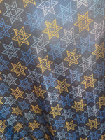Load image into Gallery viewer, Hanukkah Star Blue/Gold mystique Spandex 4 way stretch 58" wide
