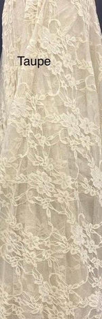Load image into Gallery viewer, Taupe Vintage Stretch Floral Lace fabric 4 way  By The Yard
