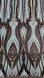 Load image into Gallery viewer, Iridescent Blue &amp; Black Multi Color 4-way Stretch Iridescent Sequin Fabric Embroidered on Spandex Mesh Sold By The Yard

