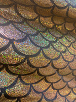 Load image into Gallery viewer, 4-Way Stretch Gold mystique Mermaid  Spandex Metallic foil scales Fabric by the yard
