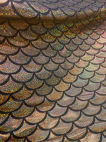 Load image into Gallery viewer, 4-Way Stretch Gold mystique Mermaid  Spandex Metallic foil scales Fabric by the yard

