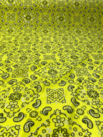 Load image into Gallery viewer, Yellow Stretch bandana paisley spandex fabric 58" wide
