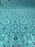 Load image into Gallery viewer, Mint Stretch bandana paisley spandex fabric 58" wide
