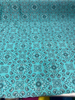 Load image into Gallery viewer, Mint Stretch bandana paisley spandex fabric 58" wide
