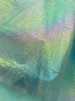 Load image into Gallery viewer, Green mermaid iridescent Tissue Lame fabric silver 54” wide
