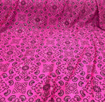 Load image into Gallery viewer, Fuchsia/hot pink Stretch bandana paisley spandex fabric 58" wide
