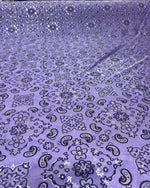 Load image into Gallery viewer, Lilac Stretch bandana paisley spandex fabric 58" wide
