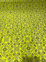 Load image into Gallery viewer, Yellow Stretch bandana paisley spandex fabric 58" wide
