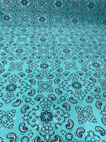 Load image into Gallery viewer, Mint Stretch bandana paisley spandex fabric 58" wide
