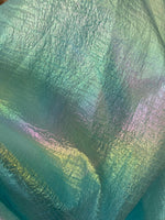Load image into Gallery viewer, Green mermaid iridescent Tissue Lame fabric silver 54” wide
